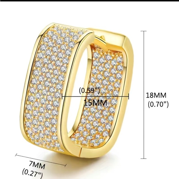 New Luxury 14K Gold Plated Cubic Zirconia Cuff  Hoop Earrings - Picture 3 of 4